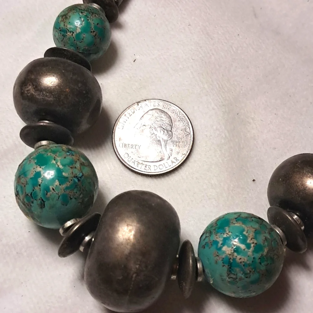 Vintage Japan Faux Stone Silver Tone Metal Statement Necklace Bold Chunky Long - Picture 4 of 4